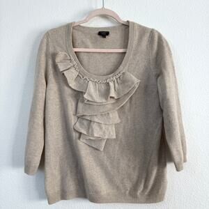 Talbots Cashmere Ruffle Sweater Beige Neutral Classic Feminine Soft Knit M